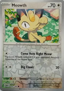 052/165 MEOWTH REVERSE HOLO SCARLET & VIOLET 151 POKEMON CARD - Image 1