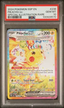 2024 Pokemon Ssp EN-Surging Sparks Pikachu EX SIR 238 psa 10 - Image 1