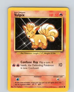 Pokemon TCG Vulpix Base Set 068/102 Unlimited Common Card WOTC Played LP - Image 1