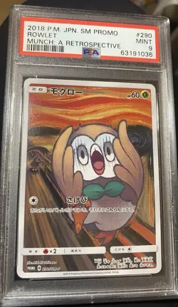 PSA 9 MINT Rowlet Scream Promo 290/SM-P Munch Japanese Pokemon Card Rare - Image 1