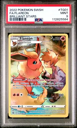 2022 POKEMON SWORD & SHIELD BRILLIANT STARS #TG01 FULL ART/FLAREON PSA 9 - Image 1