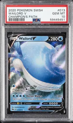 2020 POKEMON SWORD & SHIELD CHAMP'S PATH #013 WAILORD V PSA 10 - Image 1