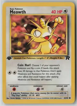 Meowth 62/82 Pokemon TCG 1st Edition Team Rocket Regular Card (Near Mint) NM 1 - Image 1