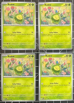 Budew Non-Rare 4 Card Bundle: NM Pokemon TCG Prismatic Evolutions - Image 1