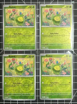 Budew Reverse Holo 4 Card Bundle: NM Pokemon TCG Prismatic Evolutions - Image 1