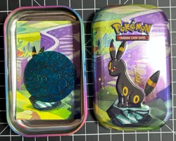 OPENED Pokemon TCG Prismatic Evolutions Umbreon Tin w/ Art Card & Coin, No Packs - Image 2
