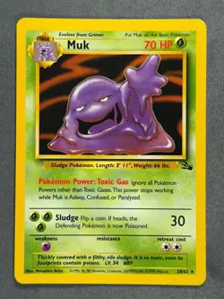 Muk 28/62 Base Set Series Fossil RARE Stage 1 Pokemon Card 1999 WOTC LP - Image 1