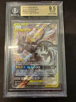 Pokemon BGS 9.5 Pikachu & Zekrom GX SM168 Full Art Promo Tag Team Tin Gem Mint - Image 1