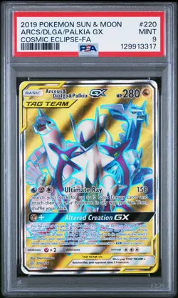 Arceus & Dialga & Palkia GX Full Art #220/236 Pokemon Cosmic Eclipse PSA 9 - Image 1