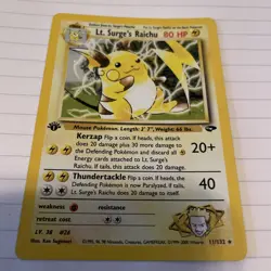 Pokemon TCG 1st Edition Lt. Surge's Raichu Gym Heroes 11/132 Holo Rare - Image 1
