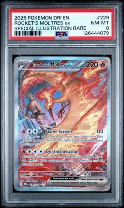 2025 Pokemon DRI EN Rocket’s Moltres Ex #229 PSA NM-MT 8 - Image 3