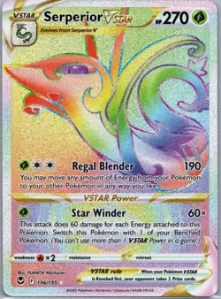 Serperior VSTAR 196/195 Silver Tempest Rainbow Secret Rare Pokemon Card - Image 1