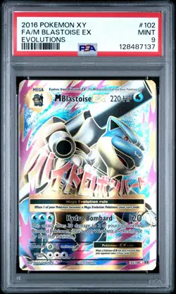 PSA 9 Pokemon M Blastoise EX Full Art 102/108 XY Evolutions #102 Mega MINT 💫💦 - Image 1