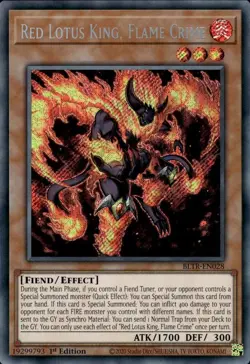 Yu-Gi-Oh! BLTR-EN028 Red Lotus King, Flame Crime Secret Rare NM-M 1st edition - Image 1