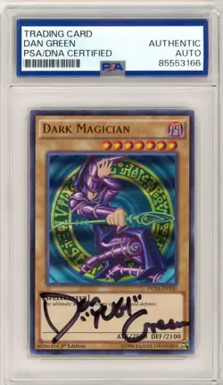 PSA Signed Dan Green Yu-Gi-Oh! Dark Magician DUSA-EN100 Duelist Saga 1st Edition - Image 1