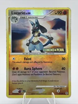 Pokemon Lucario Card 6/130 Stamped Reverse Holo Diamond and Pearl 2007 HP Rare - Image 1