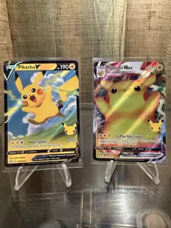 Pikachu VMAX SWSH062 / Pikachu V Promo SWSH143 (Celebrations 2x Card Combo) - Image 1