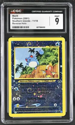 CGC 9 MINT Marill 2001 Southern Islands 11/18 Reverse Holo SWIRL Pokemon Card - Image 1