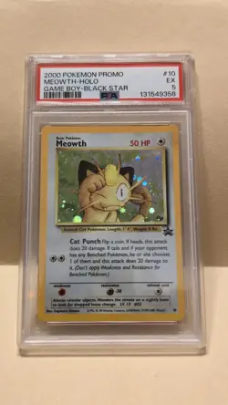 Pokemon TCG Meowth 10 Holo Rare Card PSA 5 EX WOTC 2000 GameBoy Black Star Promo - Image 1