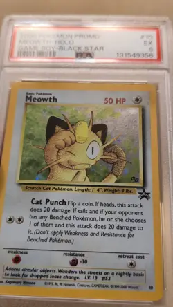 Pokemon TCG Meowth 10 Holo Rare Card PSA 5 EX WOTC 2000 GameBoy Black Star Promo - Image 2