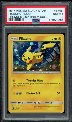 2017 Pokemon PSA 8 SM Pikachu BSP SM81 Promo Card Shining Legends Premium Coll - Image 1