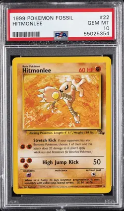 1999 POKEMON FOSSIL #22 HITMONLEE PSA 10 - Image 1