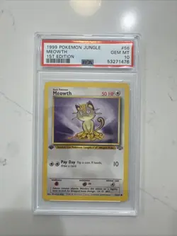 PSA 10 Pokemon TCG 1999 Pokemon Jungle #56 Meowth 1st Edition GEM MT - Image 1