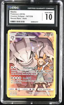 CGC 10 GEM MINT Steelix Cosmic Eclipse 247/236 Secret Rare Holo Pokemon Card - Image 1