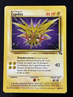 1999 Pokemon TCG Fossil Set Zapdos Non-Holo 30/62 Rare Pokemon Card WOTC - Image 5