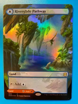 MTG 1x FOIL BORDERLESS Riverglade Pathway Lavaglide 289 Zendikar Rising x1 NM - Image 1