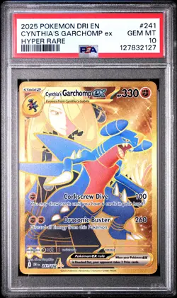 2025 POKEMON DRI EN-DESTINED RIVALS HYPER RARE #241 CYNTHIA'S GARCHOMP EX PSA 10 - Image 1