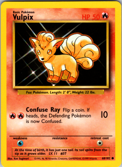 Vulpix 68/102 Pokemon: Base Set Unlimited Common - LP - Image 1