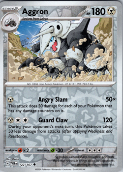 Aggron Reverse Holo 122/167 SV06: Twilight Masquerade Uncommon - NM - Image 1