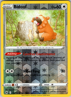 Bidoof Reverse Holo 111/159 SWSH: Crown Zenith Common - NM - Image 1