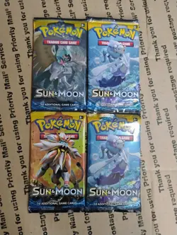 Pokemon TCG Sun and Moon Base Set Booster Pack Lot (4 Packs) - Image 1
