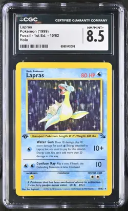 CGC 8.5 Lapras 1999 Fossil 1st Edition 10/62 Holo Pokemon Card - Image 1