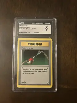 Pokemon Card 1st Edition Maintenance CGC 9 Mint, Base Set 83/102, WOTC 1999 - Image 1