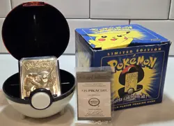 Orig 1999 Pokemon Pikachu Burger King 23k Gold Plated Card + Pokeball, COA & Box - Image 1