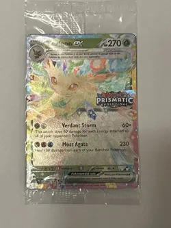 Pokemon TCG Prismatic Evolutions Leafeon EX Card 006/131 Stamped Promo, Sealed - Image 1