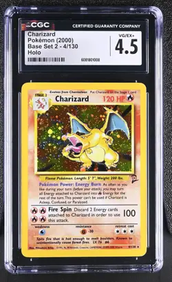 CGC 4.5 Charizard 2000 Base Set 2 4/130 Holo Pokemon Card - Image 1