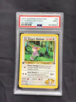 Pokemon: Gym Challenge 1st Edition Common: Lt. Surge's Rattata 85/132 PSA 9 - Image 1