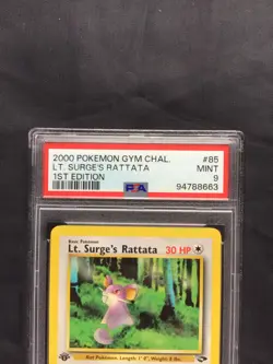 Pokemon: Gym Challenge 1st Edition Common: Lt. Surge's Rattata 85/132 PSA 9 - Image 3