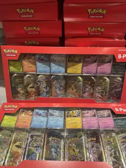LOT OF 2 🚀Pokemon TCG Prismatic Evolutions Costco Tins 8 Pack - New & Sealed - Image 1