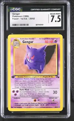 CGC 7.5 Gengar 1999 Fossil 1st Edition 20/62 Pokemon Card - Image 1