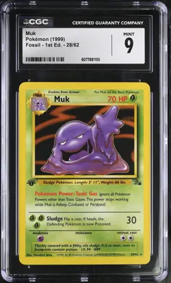 CGC 9 MINT Muk 1999 Fossil 1st Edition 28/62 Pokemon Card - Image 1