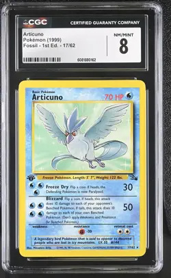 CGC 8 Articuno 1999 Fossil 1st Edition 17/62 Pokemon Card - Image 1