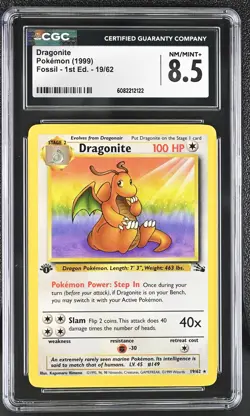 CGC 8.5 Dragonite 1999 Fossil 1st Edition 19/62 Pokemon Card - Image 1