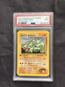 Pokemon Cards: Gym Heroes 1st Edition Rare: Brock's Rhyhorn 22/132 PSA 9 - Image 1