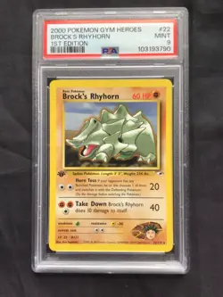 Pokemon Cards: Gym Heroes 1st Edition Rare: Brock's Rhyhorn 22/132 PSA 9 - Image 2