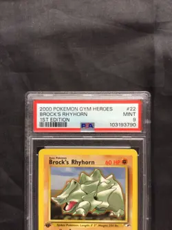 Pokemon Cards: Gym Heroes 1st Edition Rare: Brock's Rhyhorn 22/132 PSA 9 - Image 3